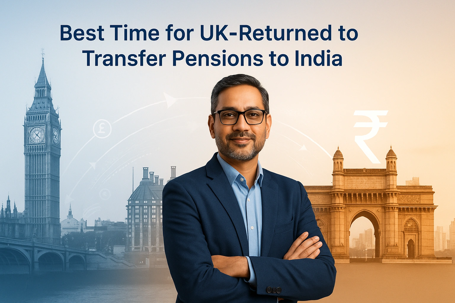 Blog Banner showing the blog title that is "Best Time for UK-Returned to Transfer Pensions to India".