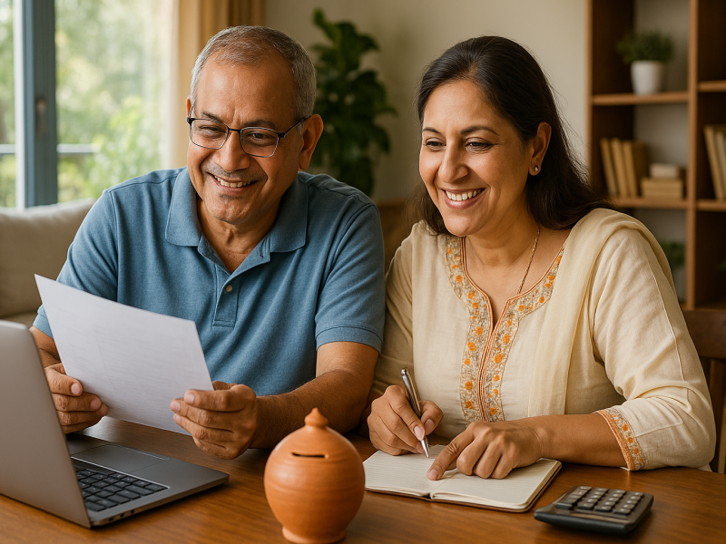 Blog banner showing a couple looking at a paper